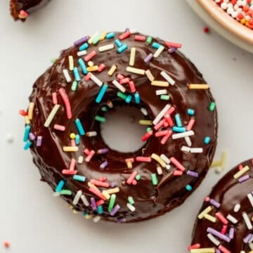 oven baked chocolate donut on a white background