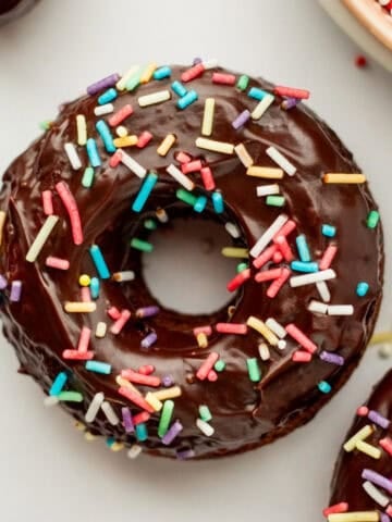 oven baked chocolate donut on a white background