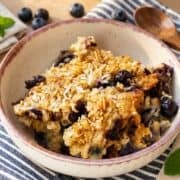 blueberry baked oatmeal in a bowl