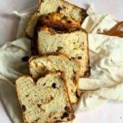 bread machine cranberry cheese bread slices on a cheesecloth