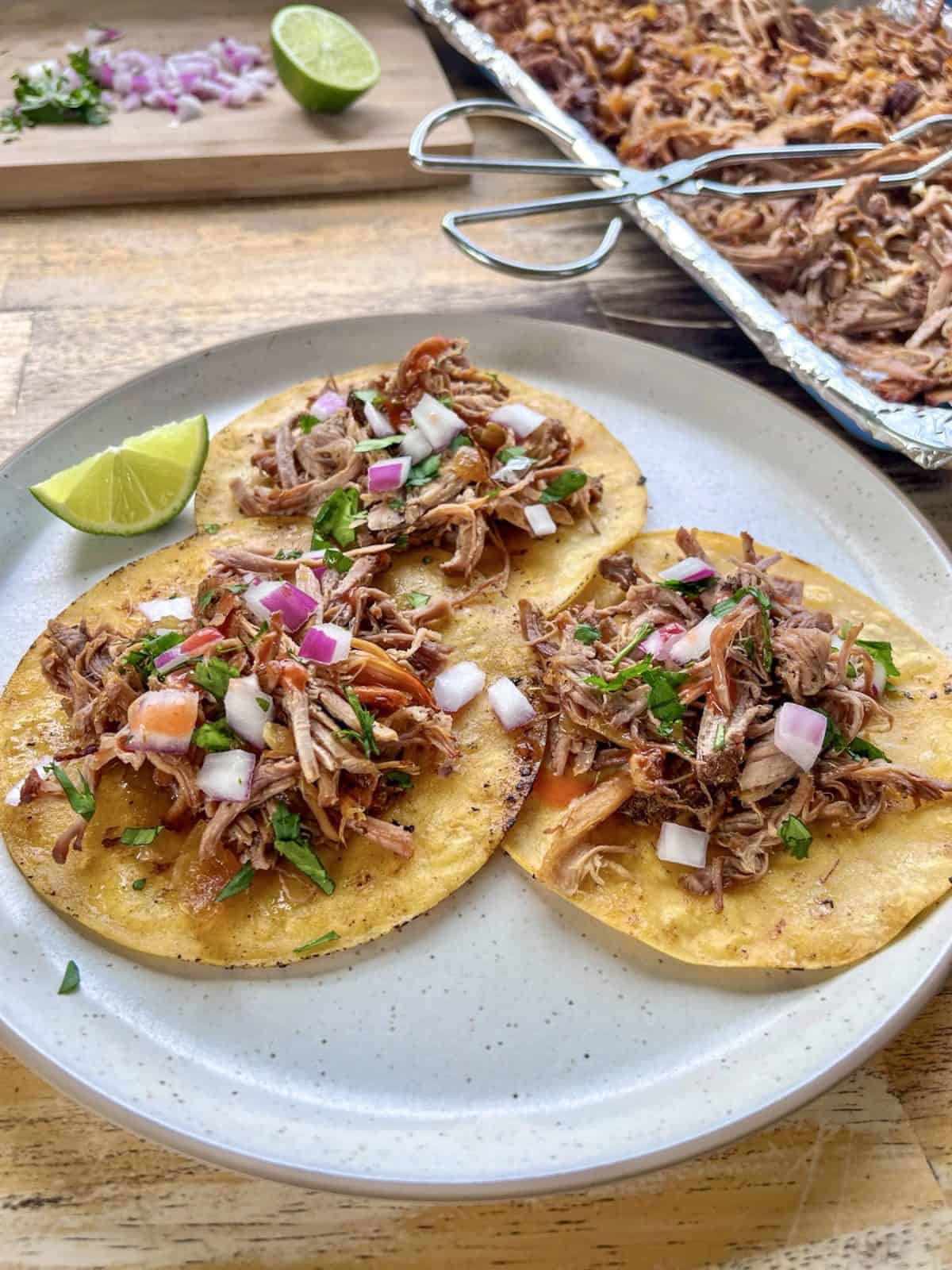 slow cooked pork carnitas on a plate