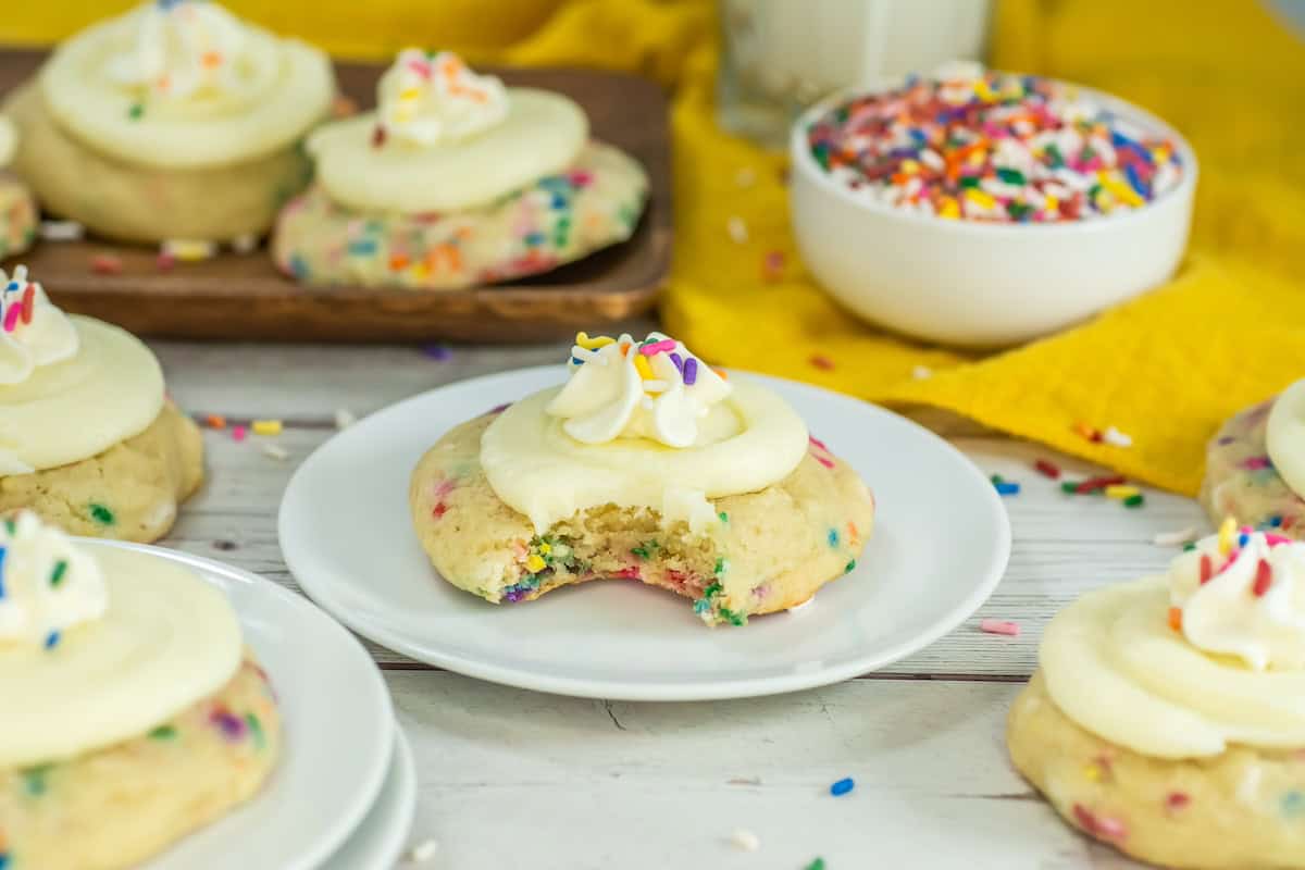 crumbl funfetti cookies on plates 