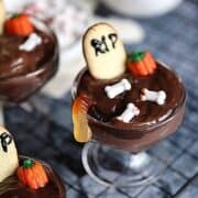 graveyard pudding cups on a cooling rack