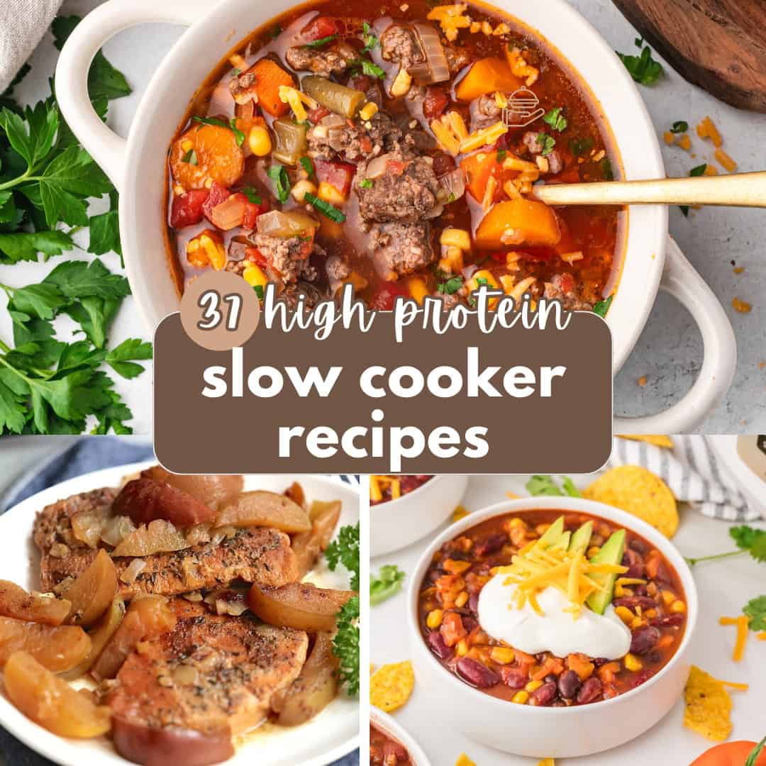 37 high protein crockpot recipe collage image