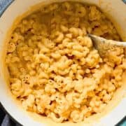 4 cheese macaroni and cheese in a dutch oven pot