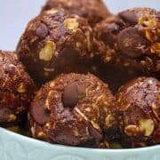 dark chocolate and sea salted energy balls in a bowl