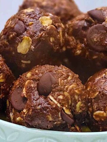 dark chocolate and sea salted energy balls in a bowl