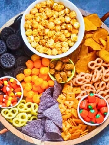sweet and salty kid-friendly halloween snack board image