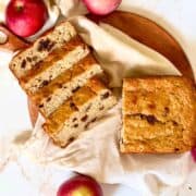 apple raisin bread sliced on a cutting board
