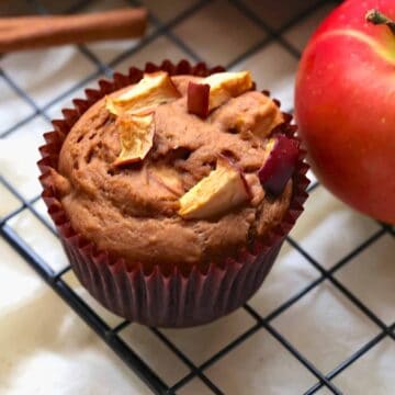 vegan apple muffins on a cooling rack